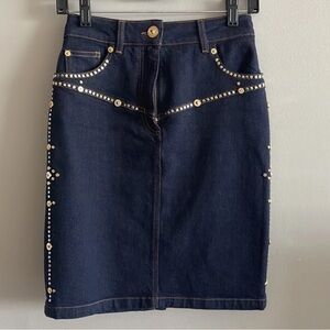 Versace Medusa Studded Denim Mini Pencil Skirt Designer IT38 US2 XS Italy
